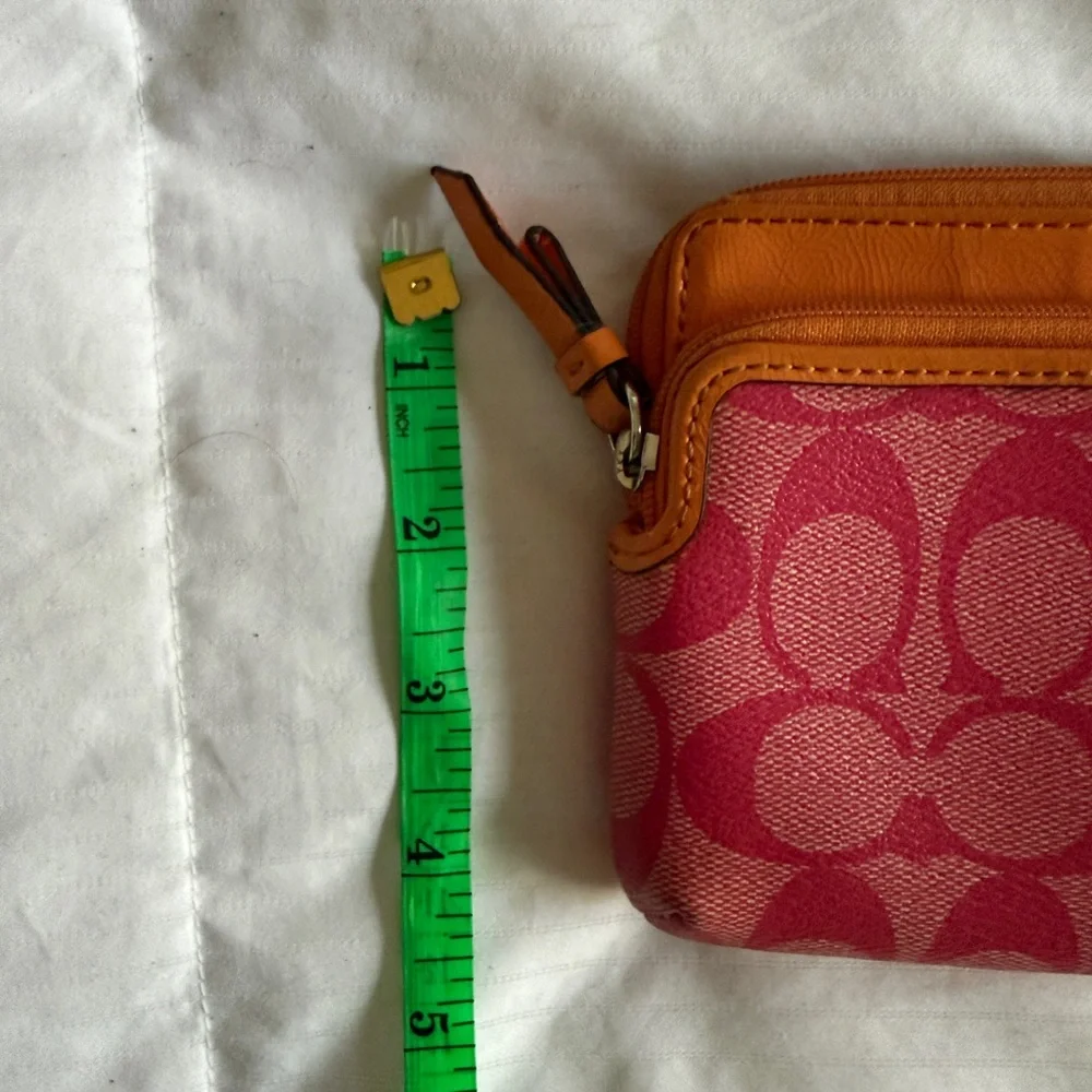 Coach Signature Stripe Double Zip Wristlet | Orange and Pink - Picture 15 of 15